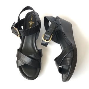 Cole Haan Black Leather Sandals Size 8.5 Wedges